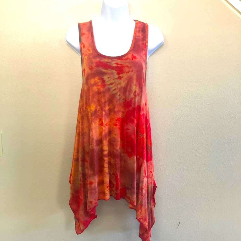 Aloha Fashion Tie Dye Racerback Tie Asymmetric Slits Hem Cover-Up OS Fits Most